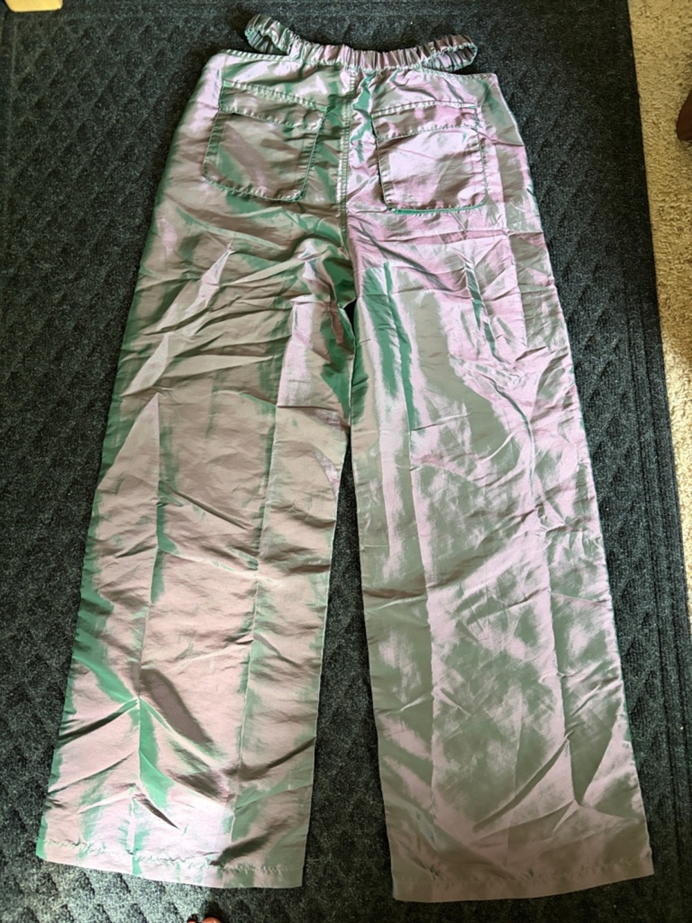 AFRM Iridescent Green-Pink lightweight Wide Leg Pants Size S Side/Back pockets - Picture 7 of 9